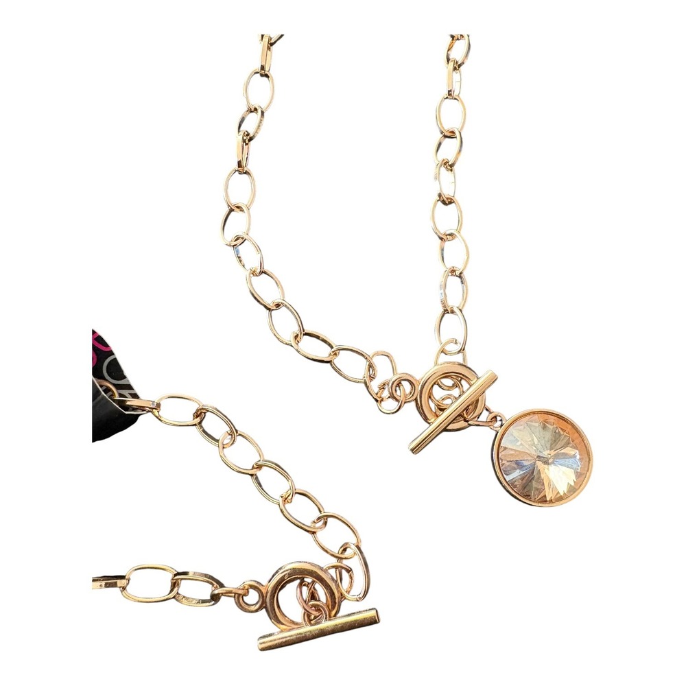 Paparazzi Gold Tone Peach Crystal Necklace Earrings Bracelet Jewelry Set NWT - Picture 2 of 2